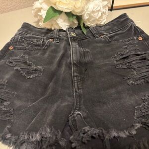 American Eagle Distressed Black Denim Shorts comfort stretch 00